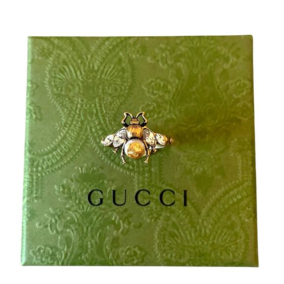 GUCCI Bee Ring Interlocking G 629923 Gold Tone Women's Size M NEW - Picture 1 of 16